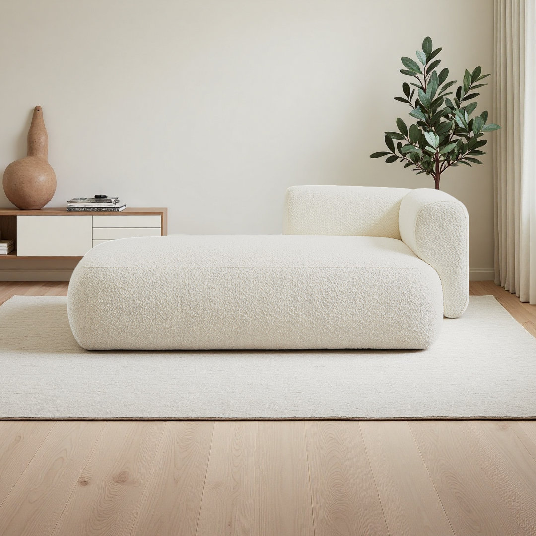 Boucle Chaise Lounge Chair Indoor Comfy Fluffy Lounge Sofa Upholstered Chaise Lounge Modern Lounge Chair Indoor for Living Room Bedroom Office